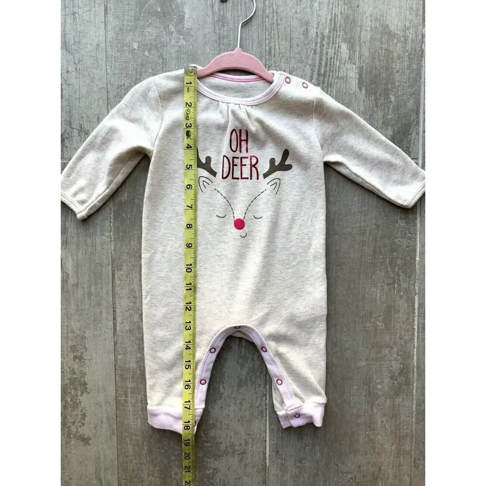EMILY & OLIVER Baby Girl OH DEER Christmas Holiday One Piece Coverall Outfit 0-3